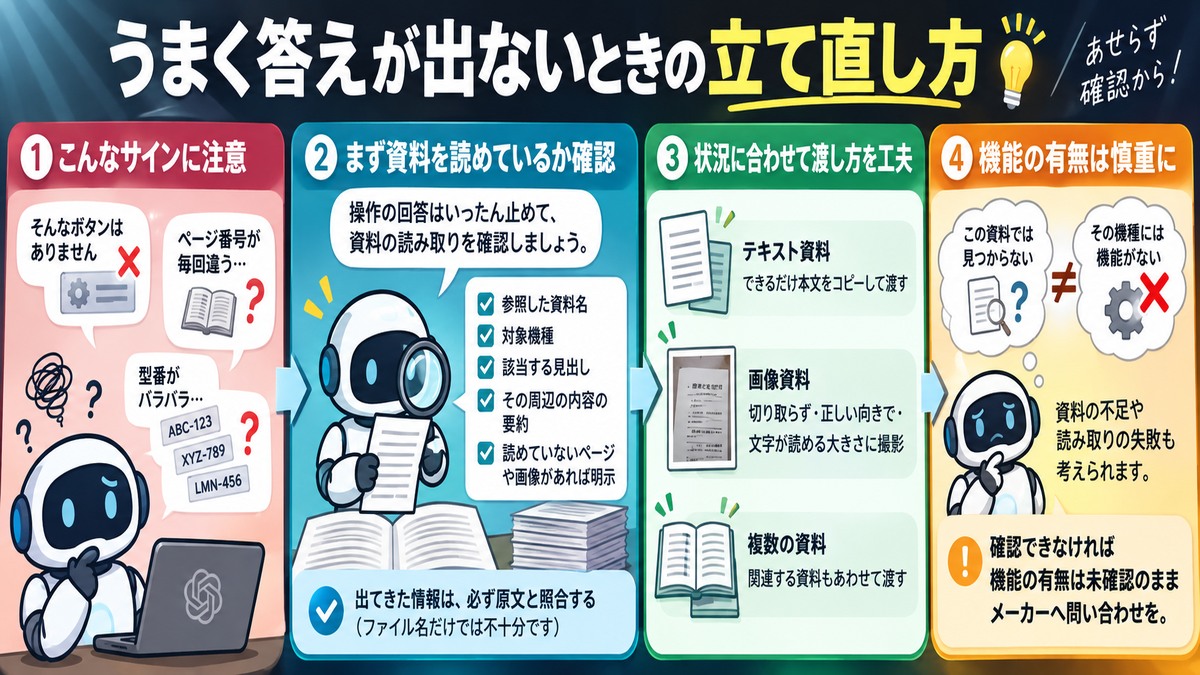 AIが説明書を読めていないときの立て直し方をまとめた図