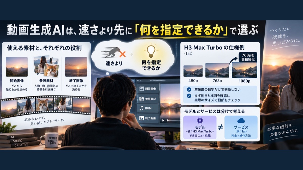 動画生成AIの開始画像、終了画像、参照素材という異なる役割を整理する画像