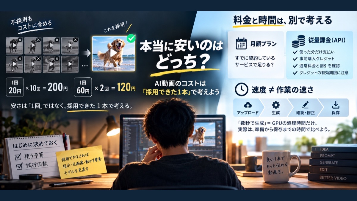 生成単価だけでなく、再生成を含む採用1本あたりの費用を比較する画像