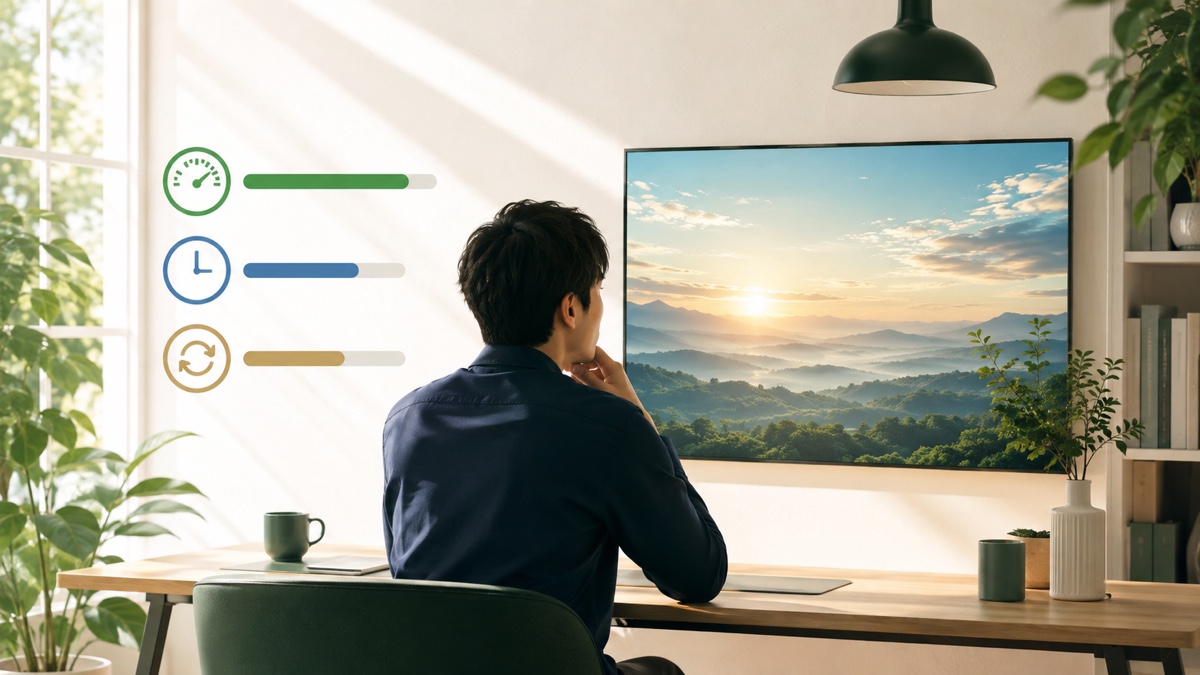 必要な品質を保ち、利用量、作業時間、修正回数を比べながら無駄を減らす利用者を表す文字なし画像