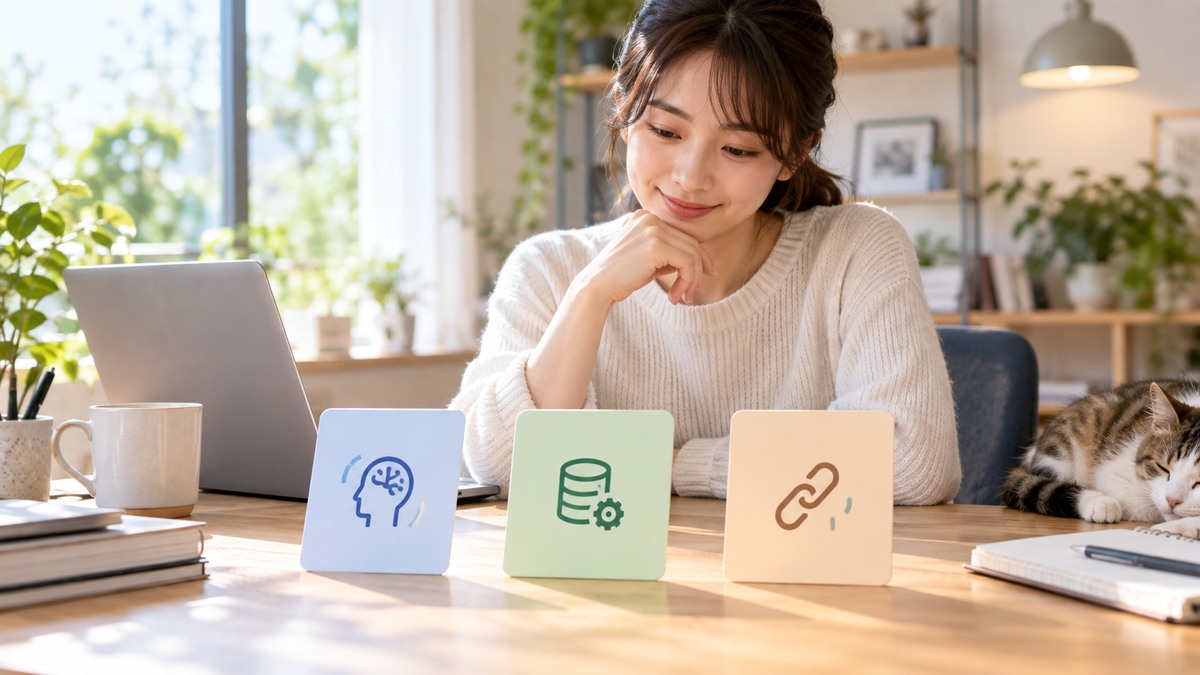 学習利用・メモリ・連携アプリの設定を整理し終えた人のイメージ