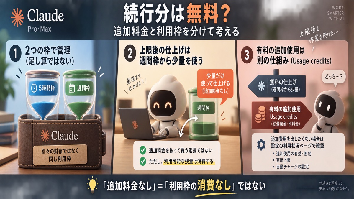 5時間枠、週間枠、有料の追加使用を分けて考える図