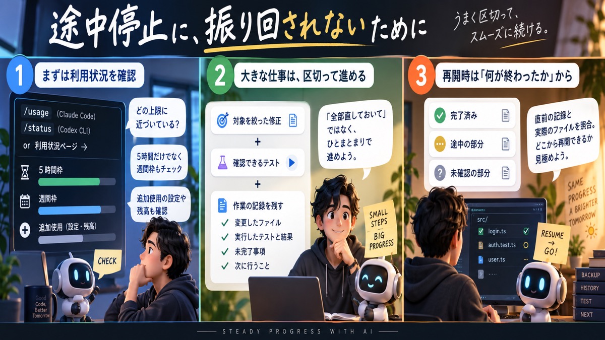 AI作業を小さな区切りに分け、変更とテスト結果を残す方法