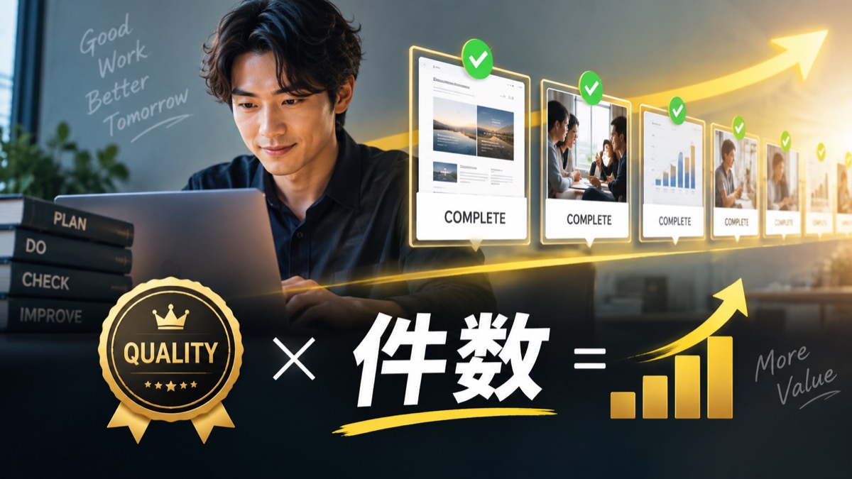 必要な品質と仕事の完成件数を組み合わせて価値を考える概念画像