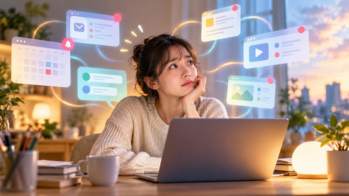 複数の予定や通知を前に、dotを使い始める場面のイメージ