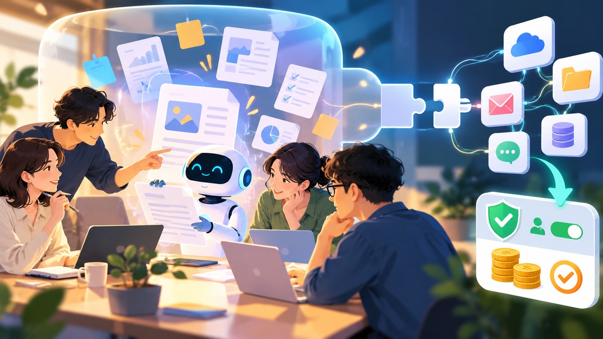 Spaceを中心に、人とAIと連携アプリが資料を共有して作業する概念図