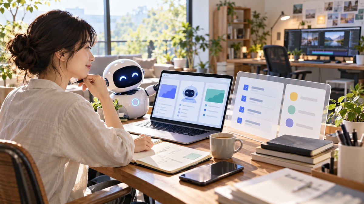 AIの結果を人が確認し、次の仕事を考えるイメージ