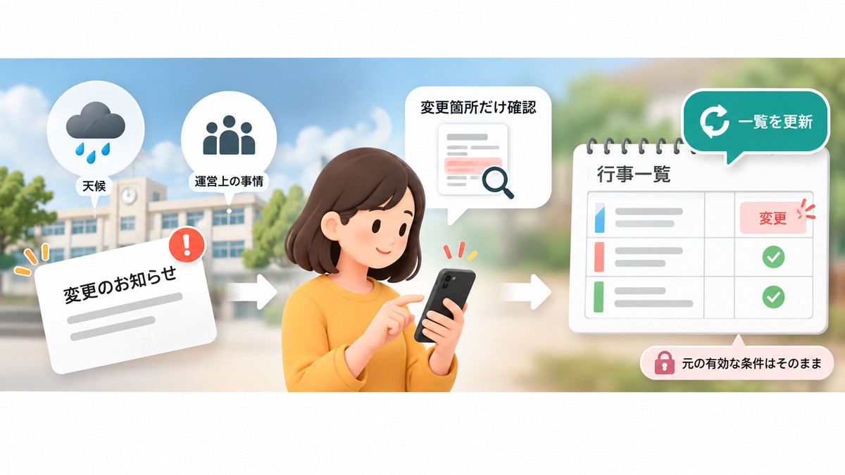 変更のお知らせを確認し、既存の一覧を更新する流れ