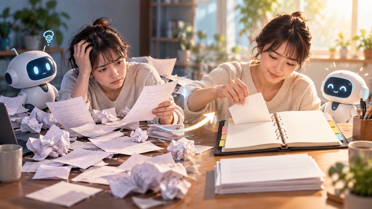 同じ説明を繰り返す状態から、再利用できる手順書へ整理する導入の場面