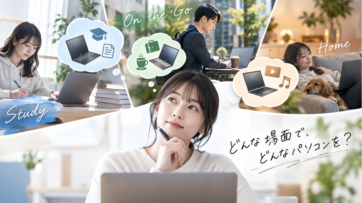 学習・外出・家庭の用途を思い浮かべる概念画像