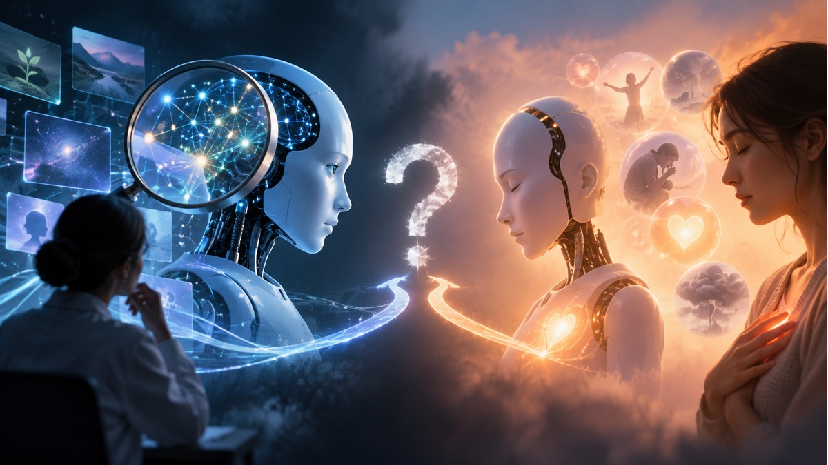 AIの意識の可能性を探究する研究と不確実性を表す概念画像