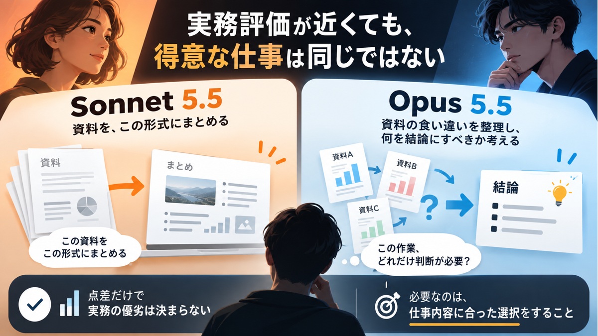 Sonnet 5.5とOpus 5.5を作業範囲と判断の難しさで選ぶ章画像