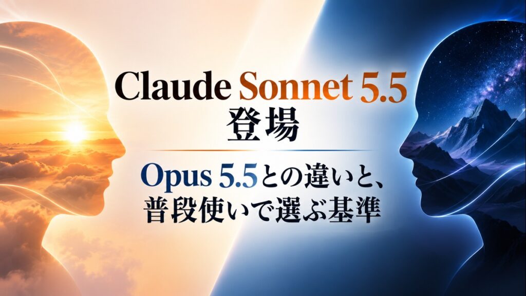 Claude Sonnet 5.5とOpus 5.5の違いと普段使いの選び方を伝えるアイキャッチ