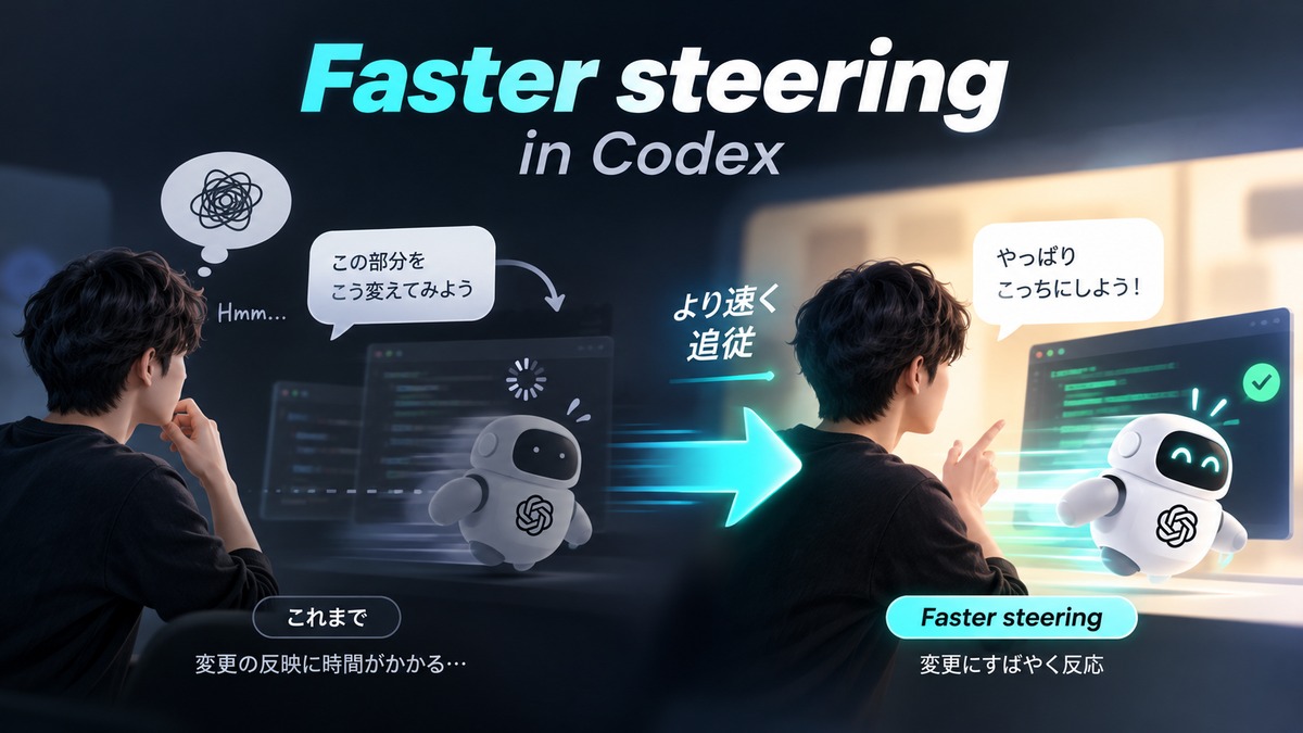 Faster steering in Codexで途中の変更へより速く反応する概念図