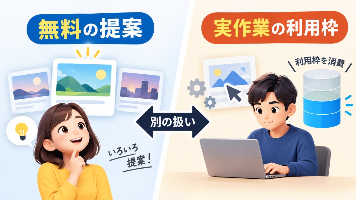 候補の提案と実作業では利用枠の扱いが異なることを示す概念図