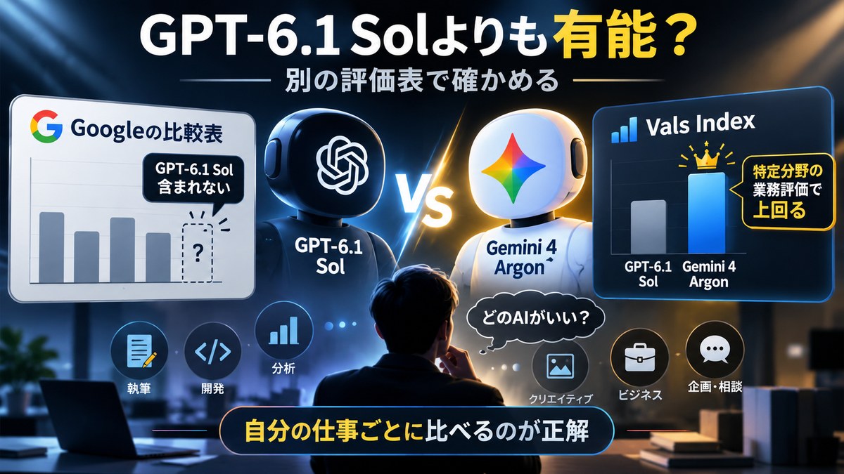 異なるAI評価資料を比べ、仕事ごとに適性を考える概念画像