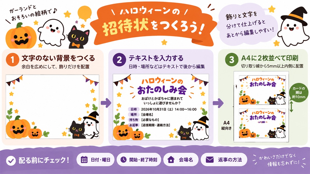 招待状を作る｜飾りと文字を分けて仕上げる